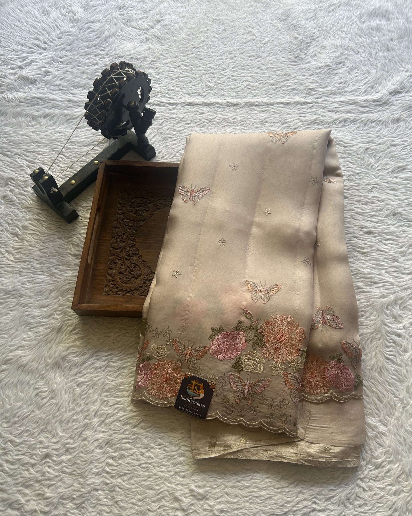 Banarasi Tissue Kora Saree Beige Colored Complemented with a Scallop Border. - Sampradaya Designer Studio