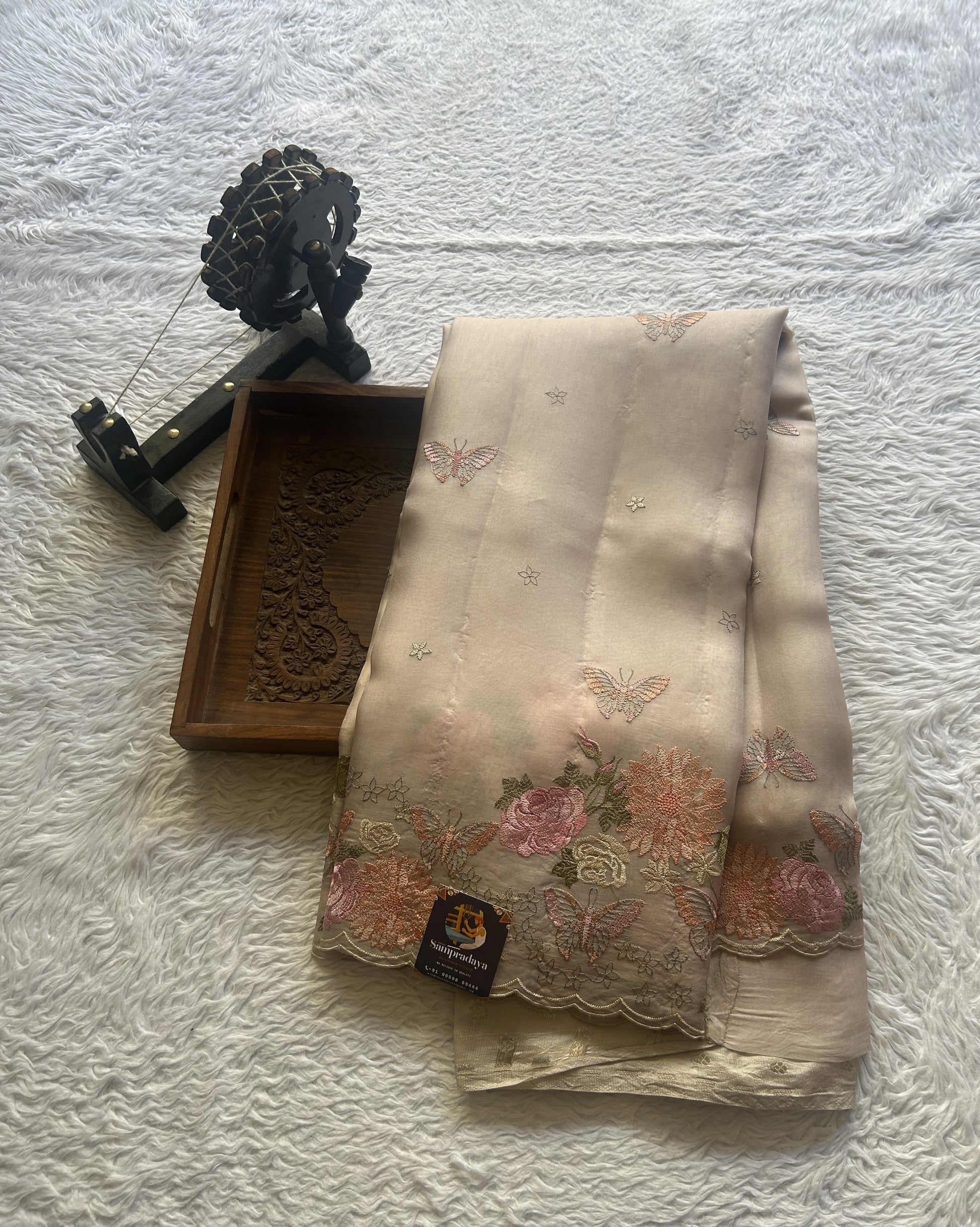 Banarasi Tissue Kora Saree Beige Colored Complemented with a Scallop Border. - Sampradaya Designer Studio