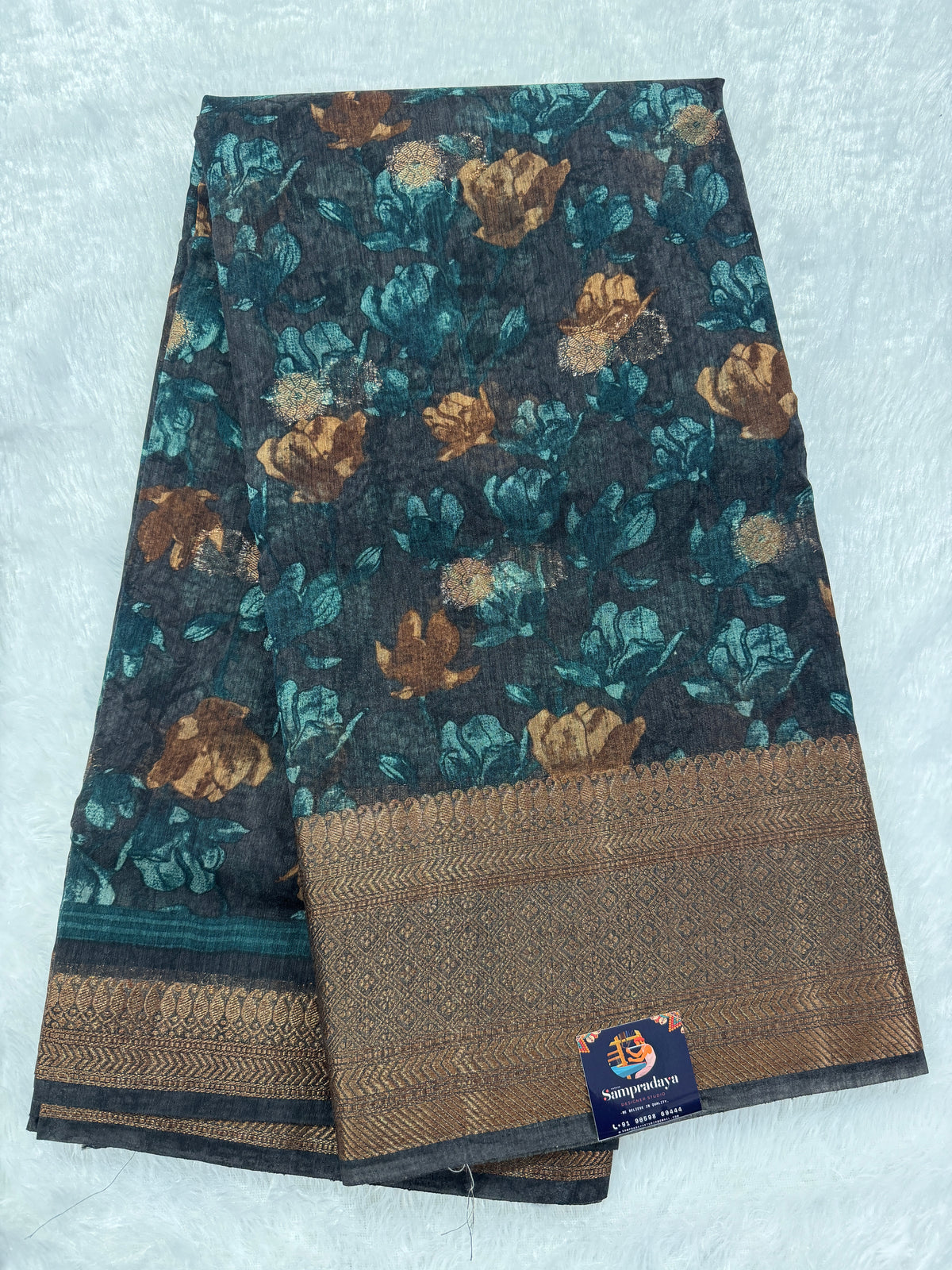 Semi Tussar Silk Saree - Gray color with Gold Zari Border - Elegant Fancy Saree for Party & Office Wear. (Copy)