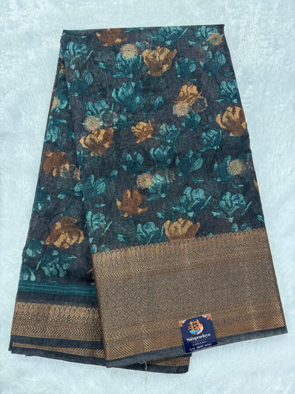 Semi Tussar Silk Saree - Gray color with Gold Zari Border - Elegant Fancy Saree for Party & Office Wear. (Copy)