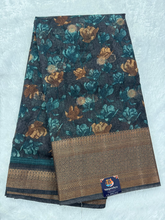 Semi Tussar Silk Saree - Gray color with Gold Zari Border - Elegant Fancy Saree for Party & Office Wear. (Copy)