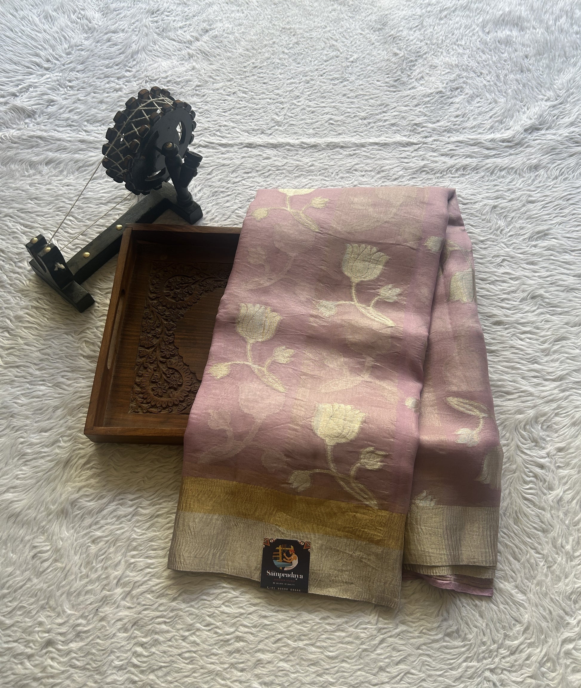 Banarasi Tissue Kora Saree Light Lilac Colored Complemented with a Zari Border. - Sampradaya Designer Studio