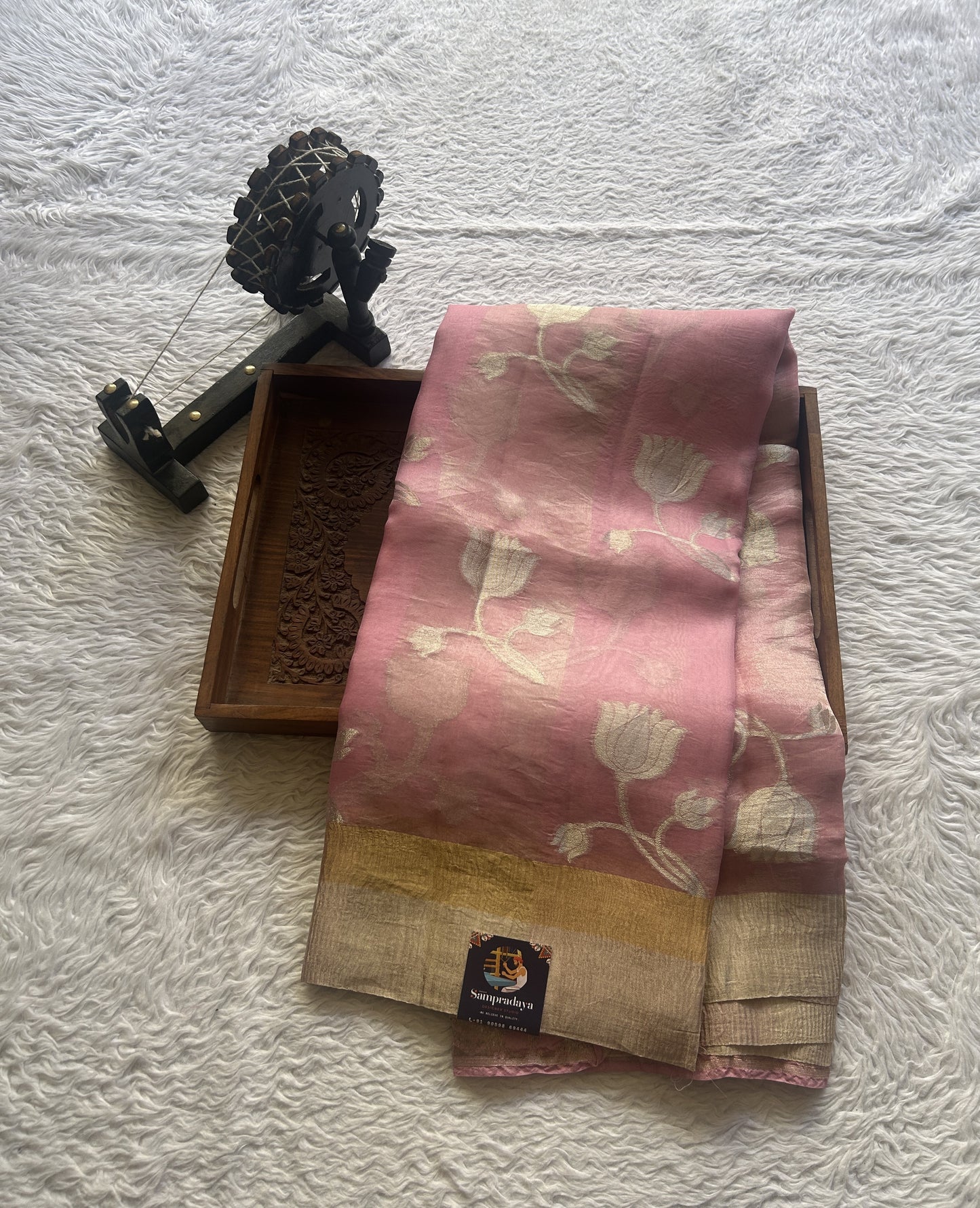 Banarasi Tissue Kora Saree Light Pink Colored Complemented with a Zari Border. - Sampradaya Designer Studio