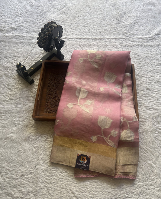 Banarasi Tissue Kora Saree Light Pink Colored Complemented with a Zari Border. - Sampradaya Designer Studio