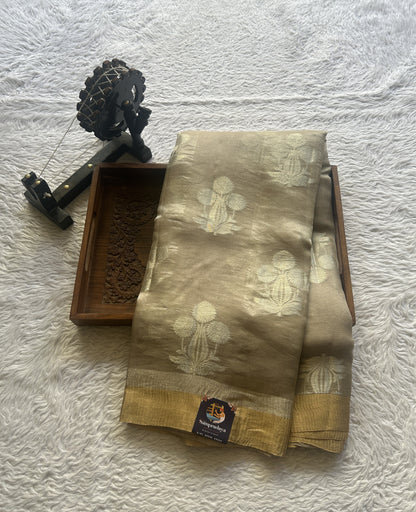 Banarasi Tissue Kora Saree Chickoo Colored Complemented with a Zari Border. - Sampradaya Designer Studio