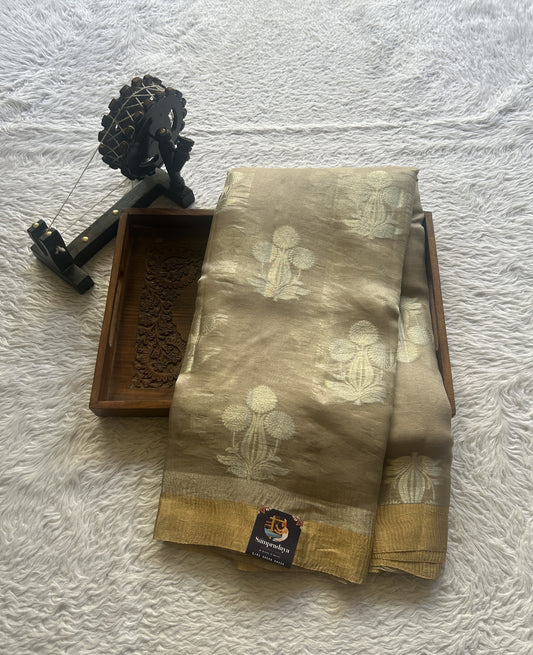 Banarasi Tissue Kora Saree Chickoo Colored Complemented with a Zari Border. - Sampradaya Designer Studio