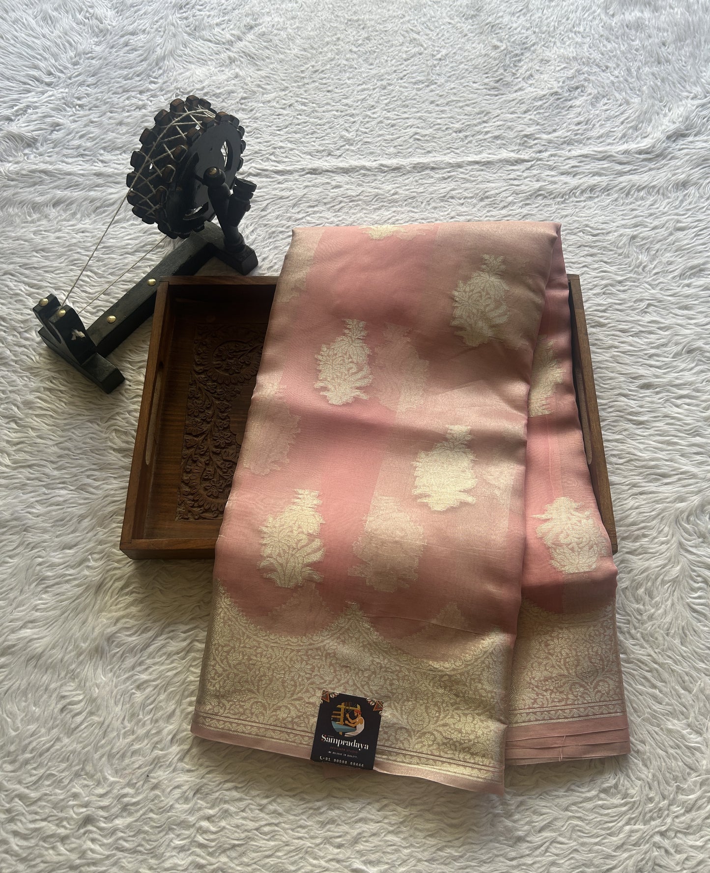 Banarasi Tissue Kora Saree Baby Pink Colored Complemented with a Zari Border. - Sampradaya Designer Studio