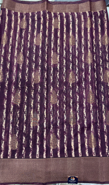 Semi Tussar Silk Saree -Warm Plum color with Gold Zari Border - Elegant Fancy Saree for Party & Office Wear