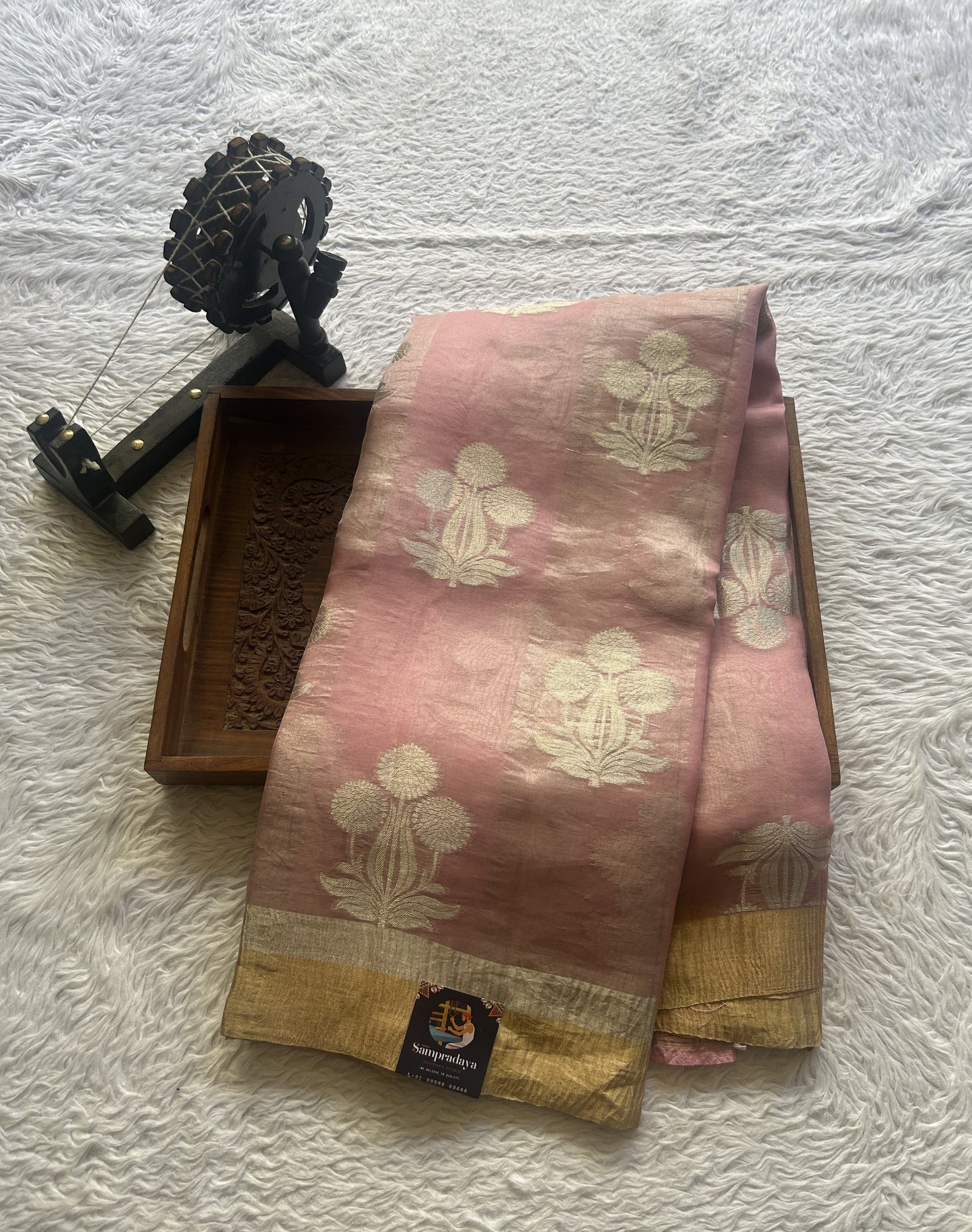 Banarasi Tissue Kora Saree Light Baby Pink Colored Complemented with a Zari Border. - Sampradaya Designer Studio