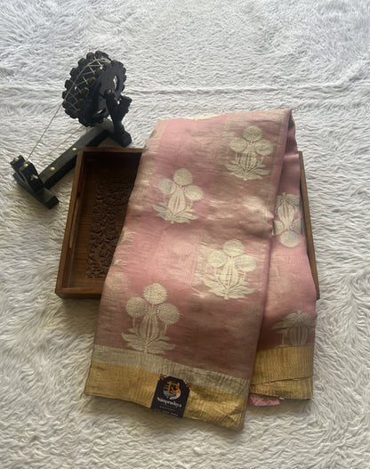 Banarasi Tissue Kora Saree Light Baby Pink Colored Complemented with a Zari Border. - Sampradaya Designer Studio