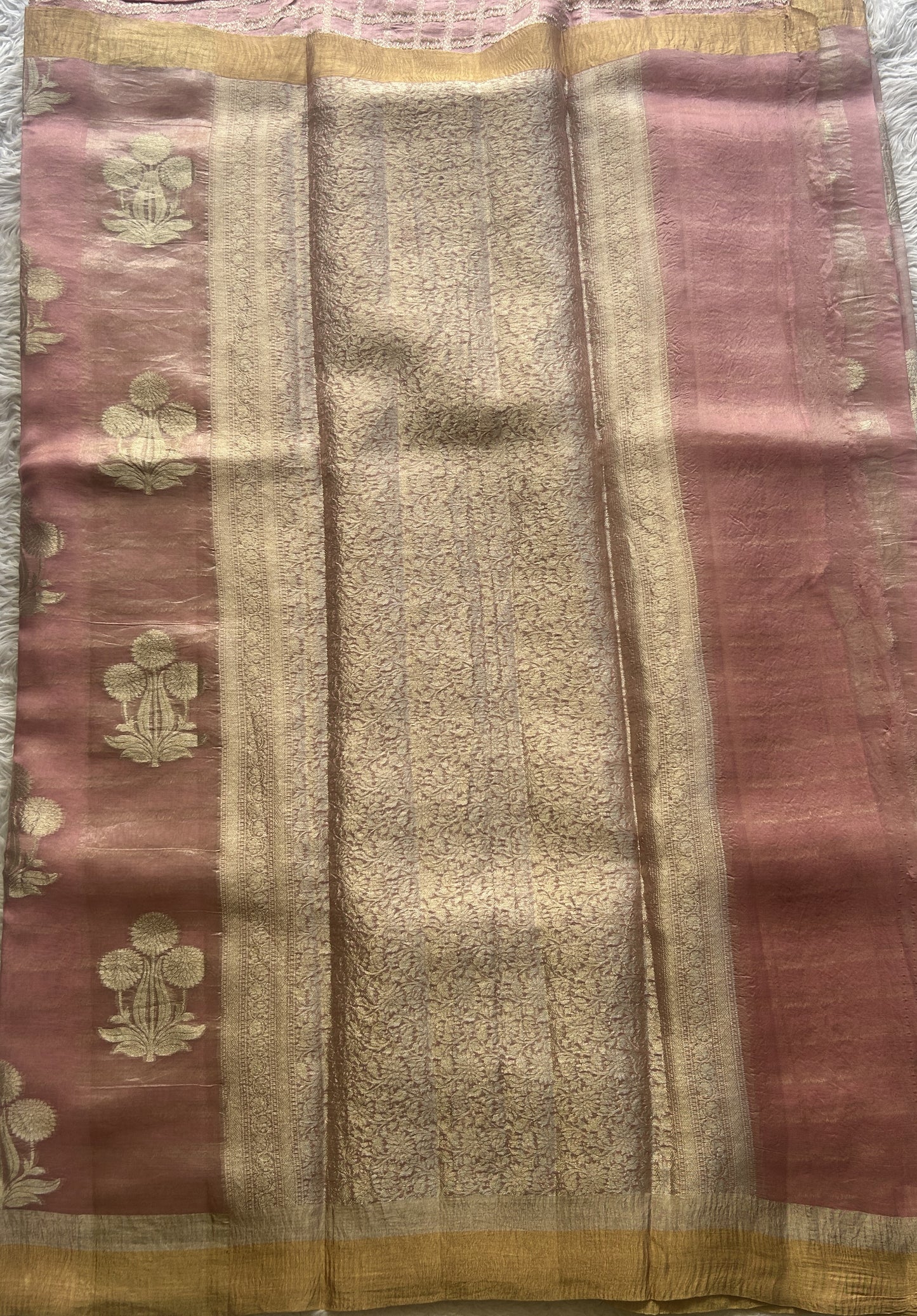 Banarasi Tissue Kora Saree Light Baby Pink Colored Complemented with a Zari Border. - Sampradaya Designer Studio