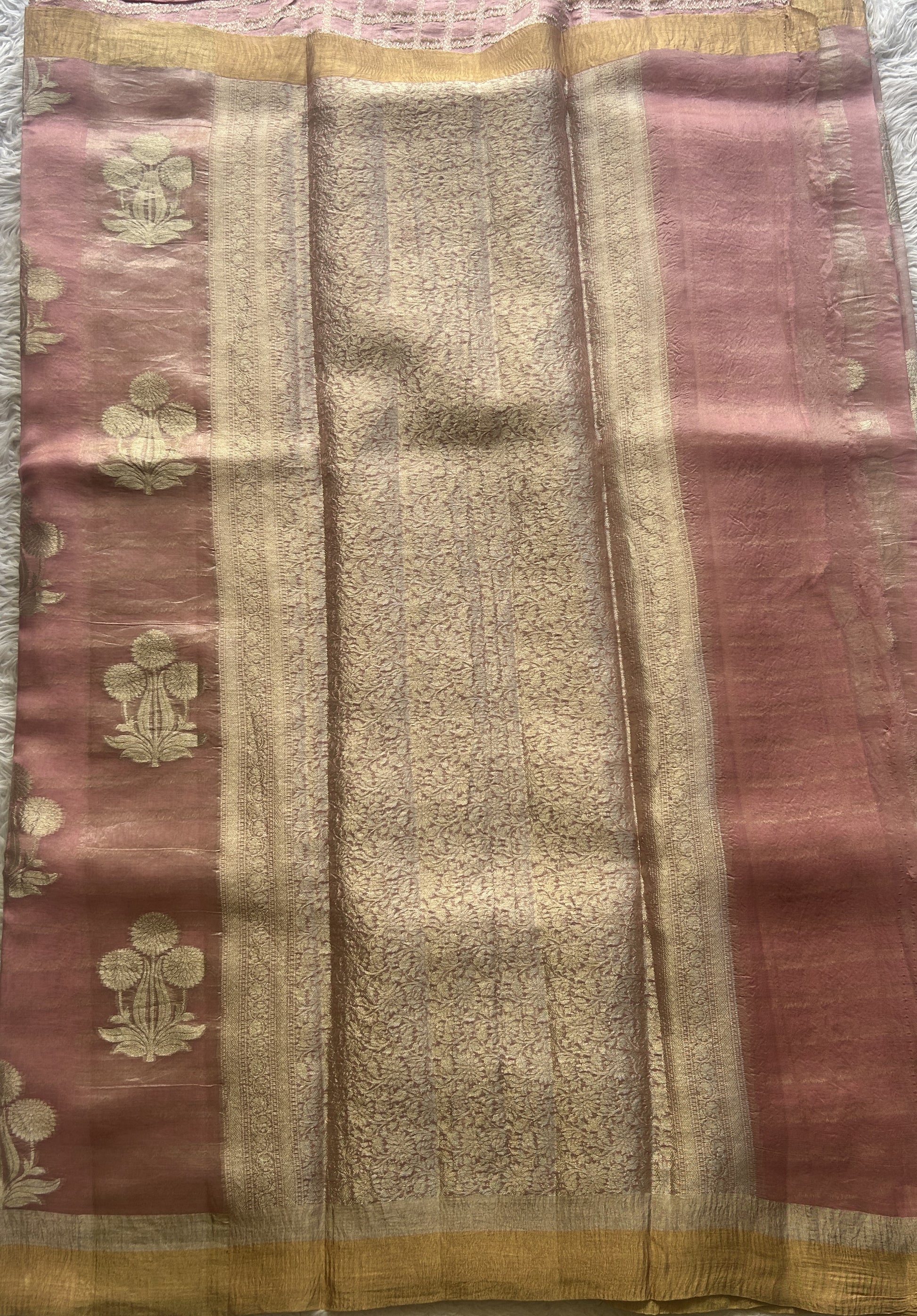 Banarasi Tissue Kora Saree Light Baby Pink Colored Complemented with a Zari Border. - Sampradaya Designer Studio