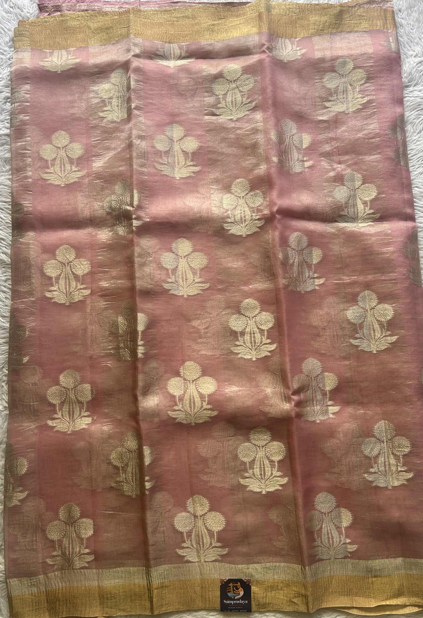 Banarasi Tissue Kora Saree Light Baby Pink Colored Complemented with a Zari Border. - Sampradaya Designer Studio