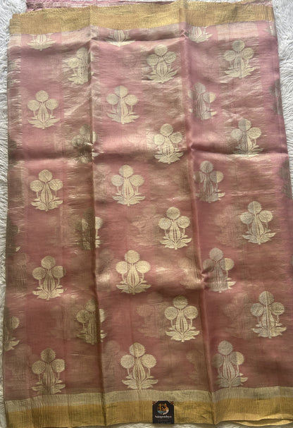 Banarasi Tissue Kora Saree Light Baby Pink Colored Complemented with a Zari Border. - Sampradaya Designer Studio