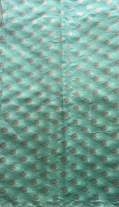 Banarasi Tissue Kora Saree Sea Blue Colored Complemented with a Zari Border. - Sampradaya Designer Studio