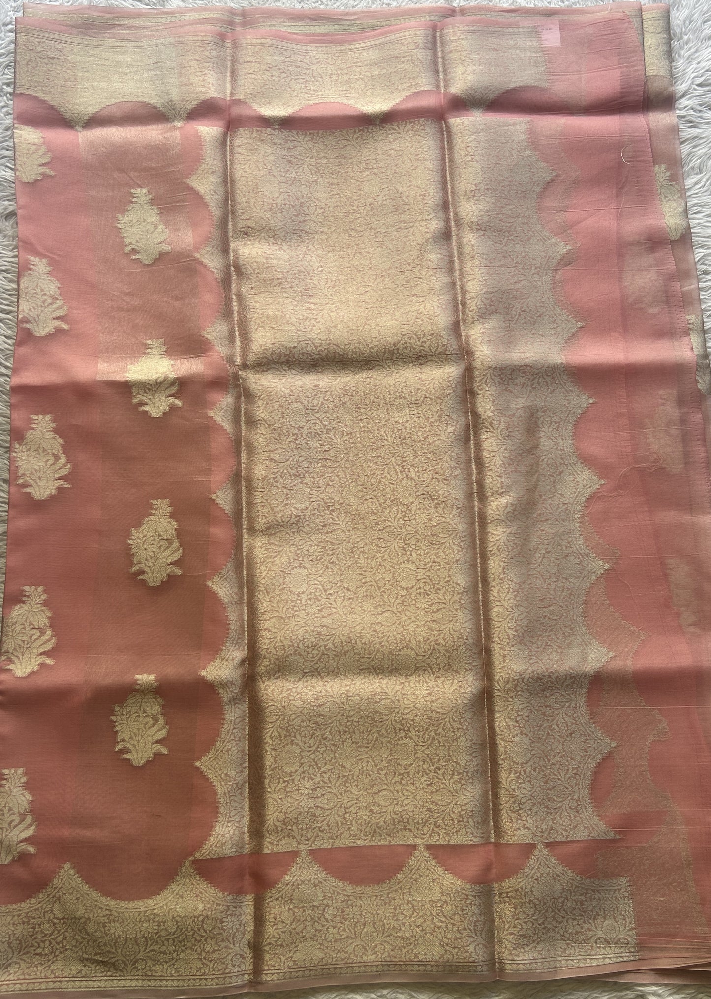 Banarasi Tissue Kora Saree Baby Pink Colored Complemented with a Zari Border. - Sampradaya Designer Studio