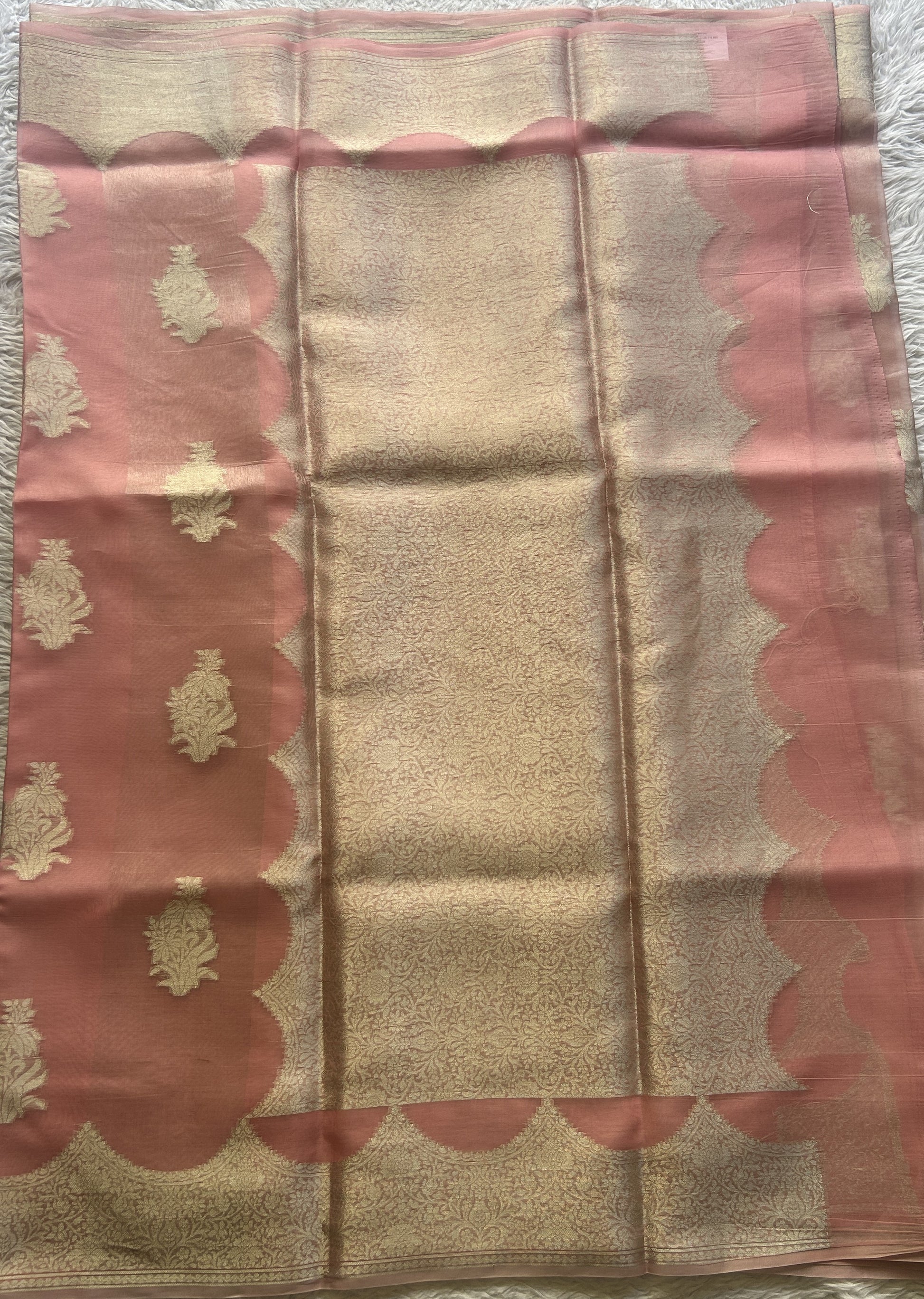 Banarasi Tissue Kora Saree Baby Pink Colored Complemented with a Zari Border. - Sampradaya Designer Studio