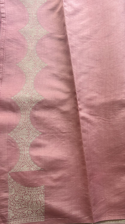 Banarasi Tissue Kora Saree Baby Pink Colored Complemented with a Zari Border. - Sampradaya Designer Studio
