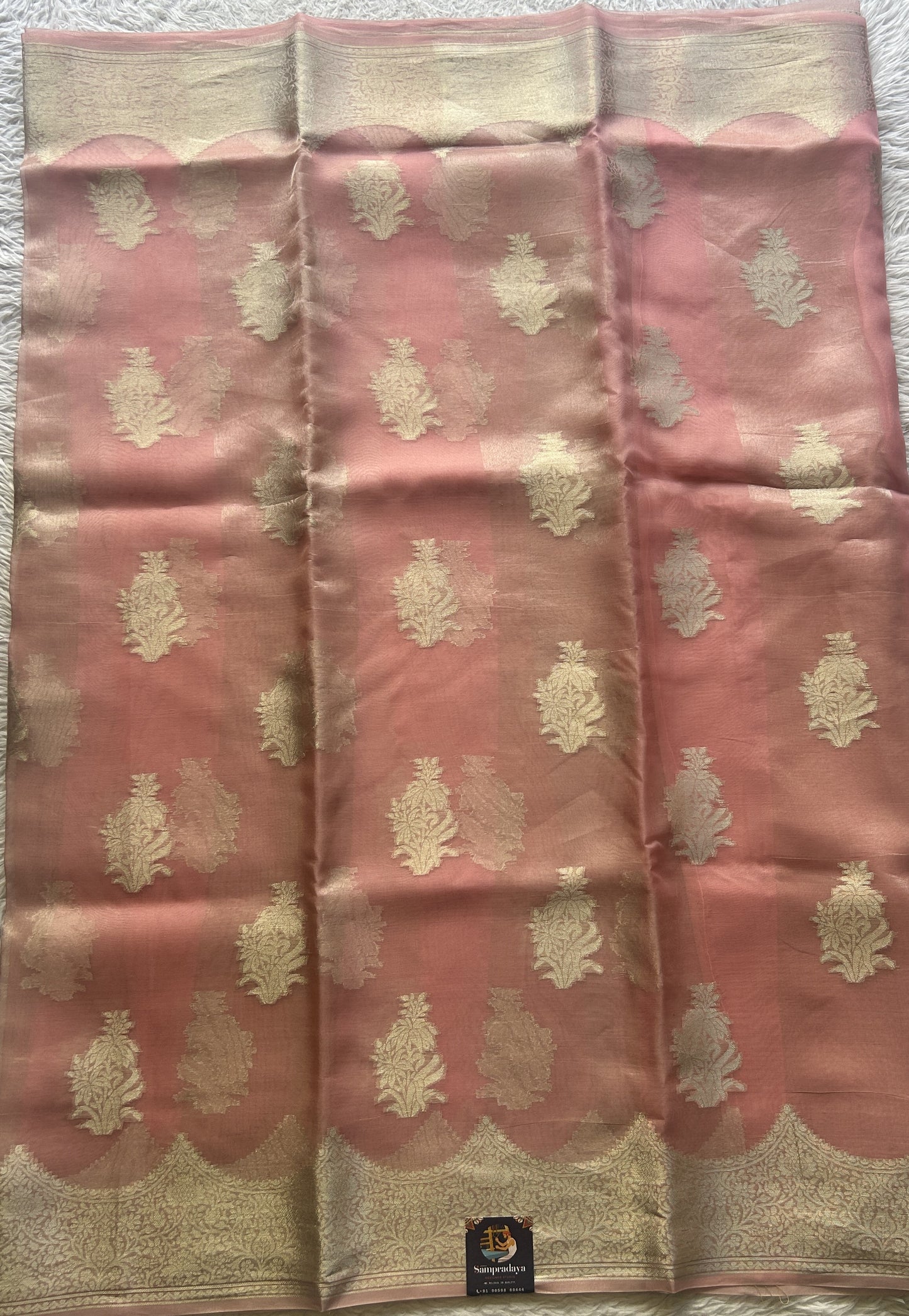 Banarasi Tissue Kora Saree Baby Pink Colored Complemented with a Zari Border. - Sampradaya Designer Studio