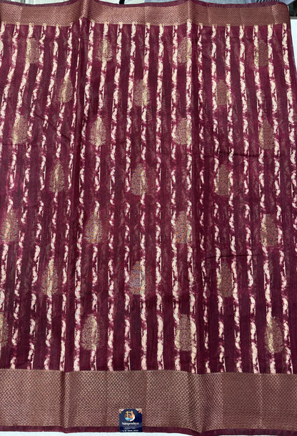 Semi Tussar Silk Saree -Maroon color with Gold Zari Border - Elegant Fancy Saree for Party & Office Wear