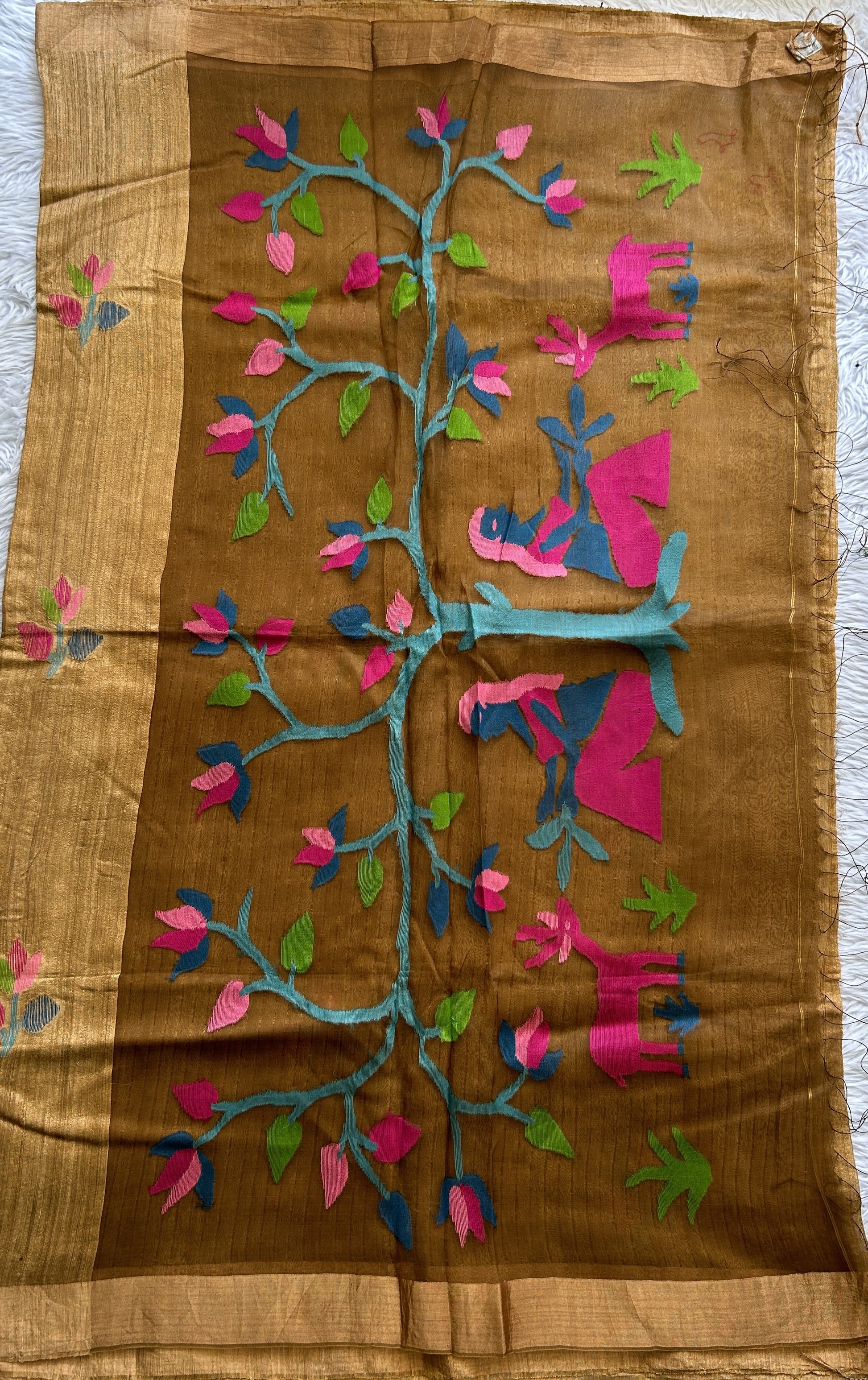 Pure Matka and Muslin Saree Pastel Brown Colored Complemented with a Zari Border. - Sampradaya Designer Studio