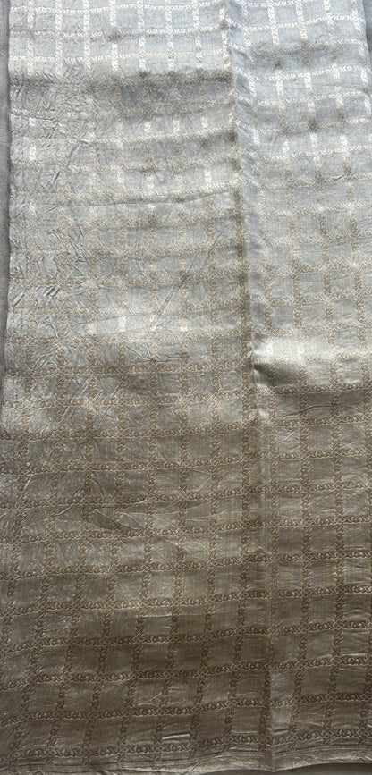 Banarasi Tissue Kora Saree Chickoo Colored Complemented with a Zari Border. - Sampradaya Designer Studio