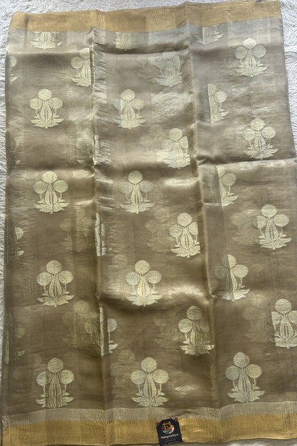 Banarasi Tissue Kora Saree Chickoo Colored Complemented with a Zari Border. - Sampradaya Designer Studio