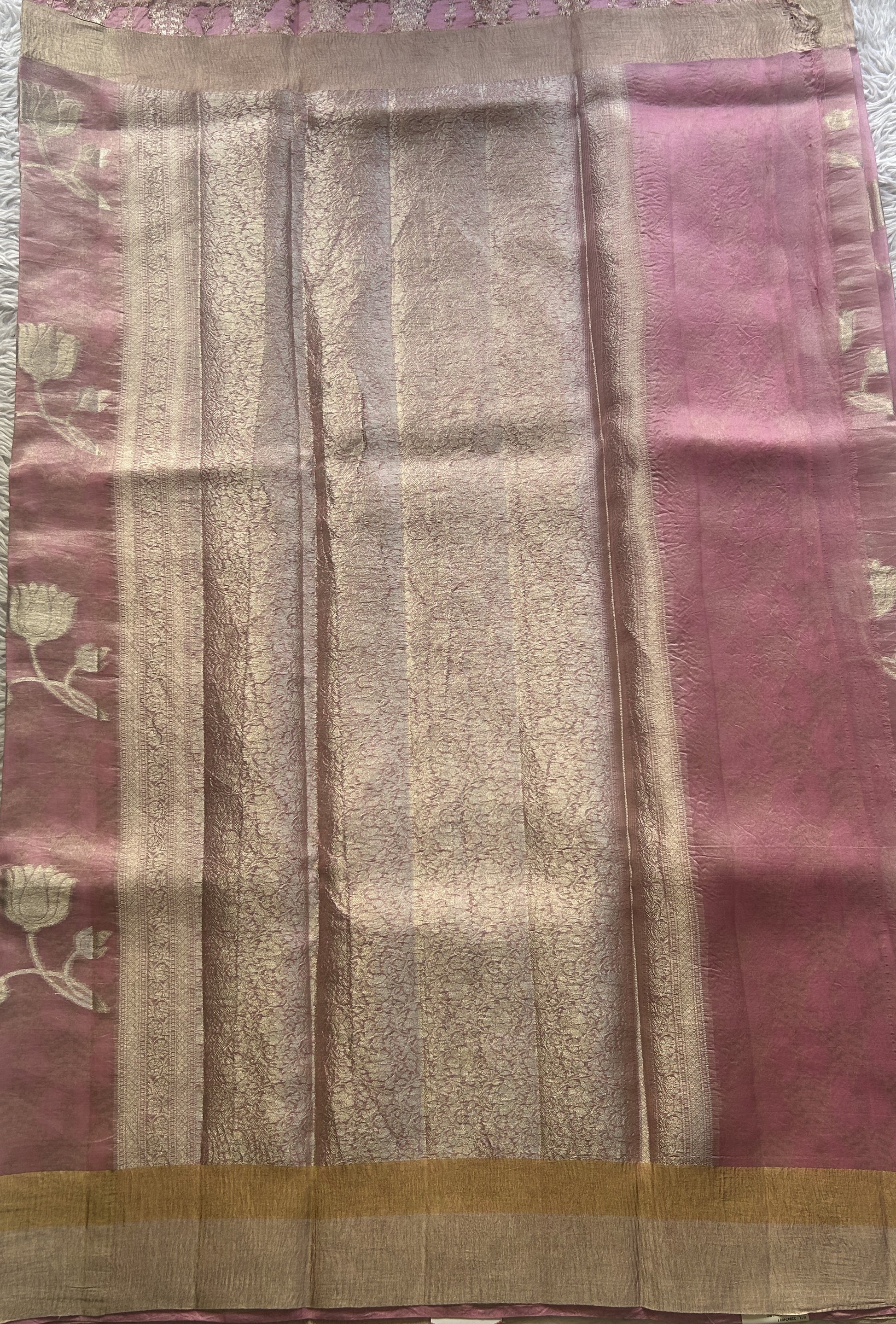 Banarasi Tissue Kora Saree Light Pink Colored Complemented with a Zari Border. - Sampradaya Designer Studio