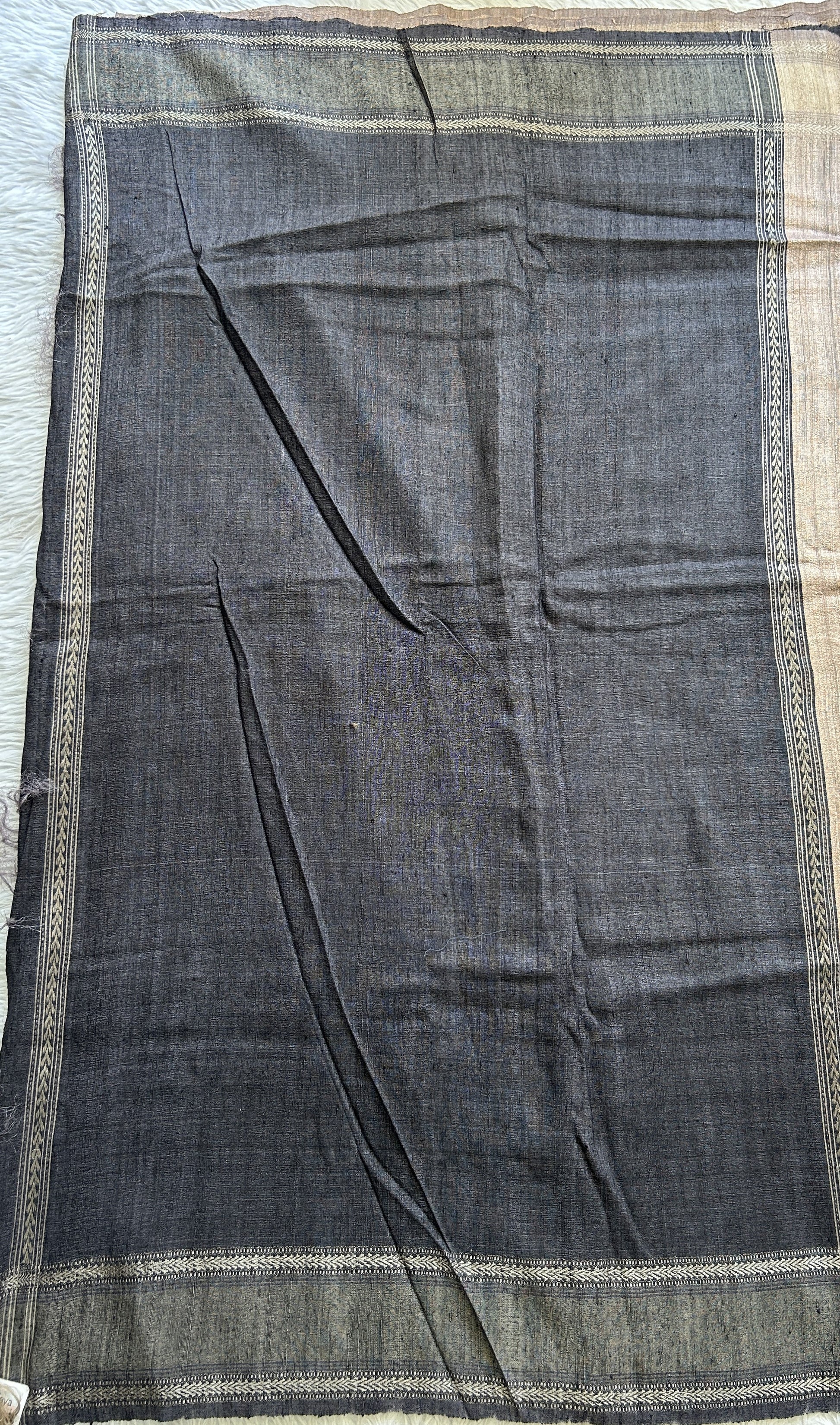 Pure Matka and Muslin Saree Beige Colored Complemented with a Thread Border. - Sampradaya Designer Studio