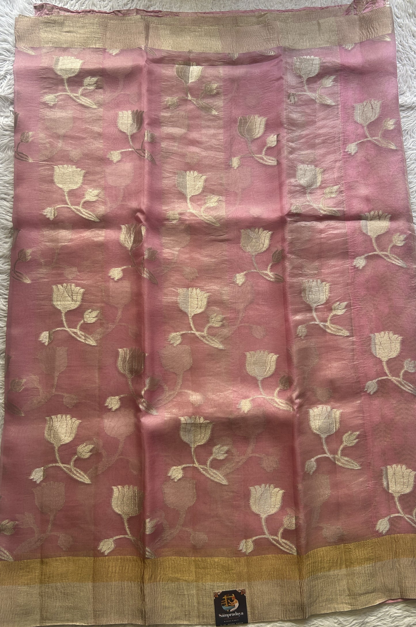 Banarasi Tissue Kora Saree Light Lilac Colored Complemented with a Zari Border. - Sampradaya Designer Studio