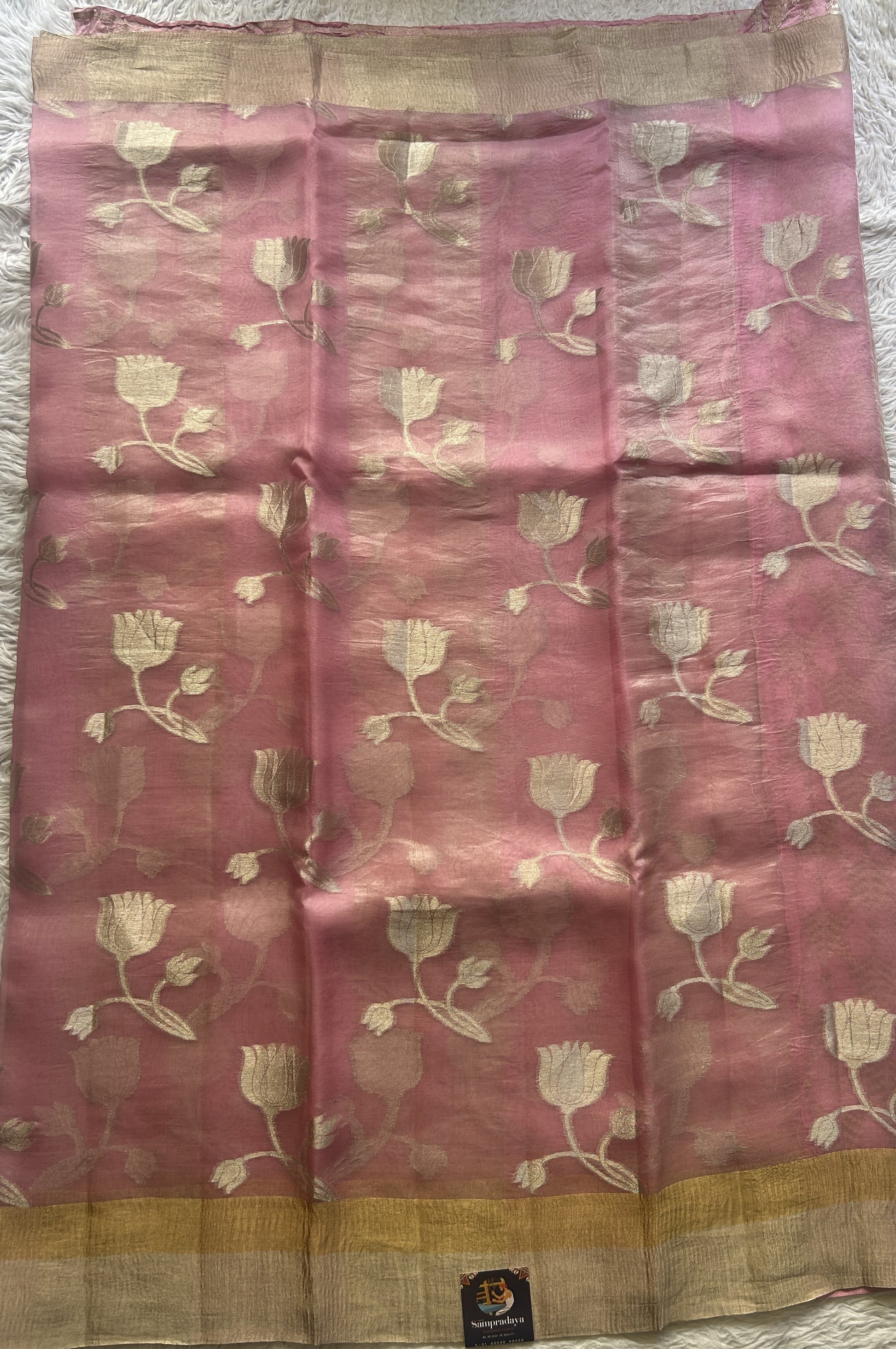 Banarasi Tissue Kora Saree Light Lilac Colored Complemented with a Zari Border. - Sampradaya Designer Studio