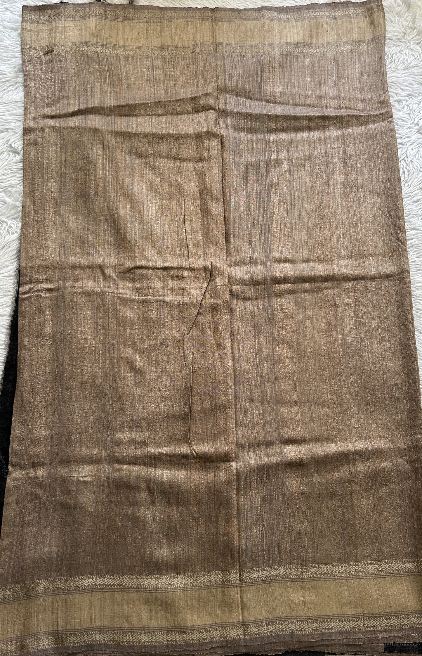 Pure Matka and Muslin Saree Beige Colored Complemented with a Thread Border. - Sampradaya Designer Studio