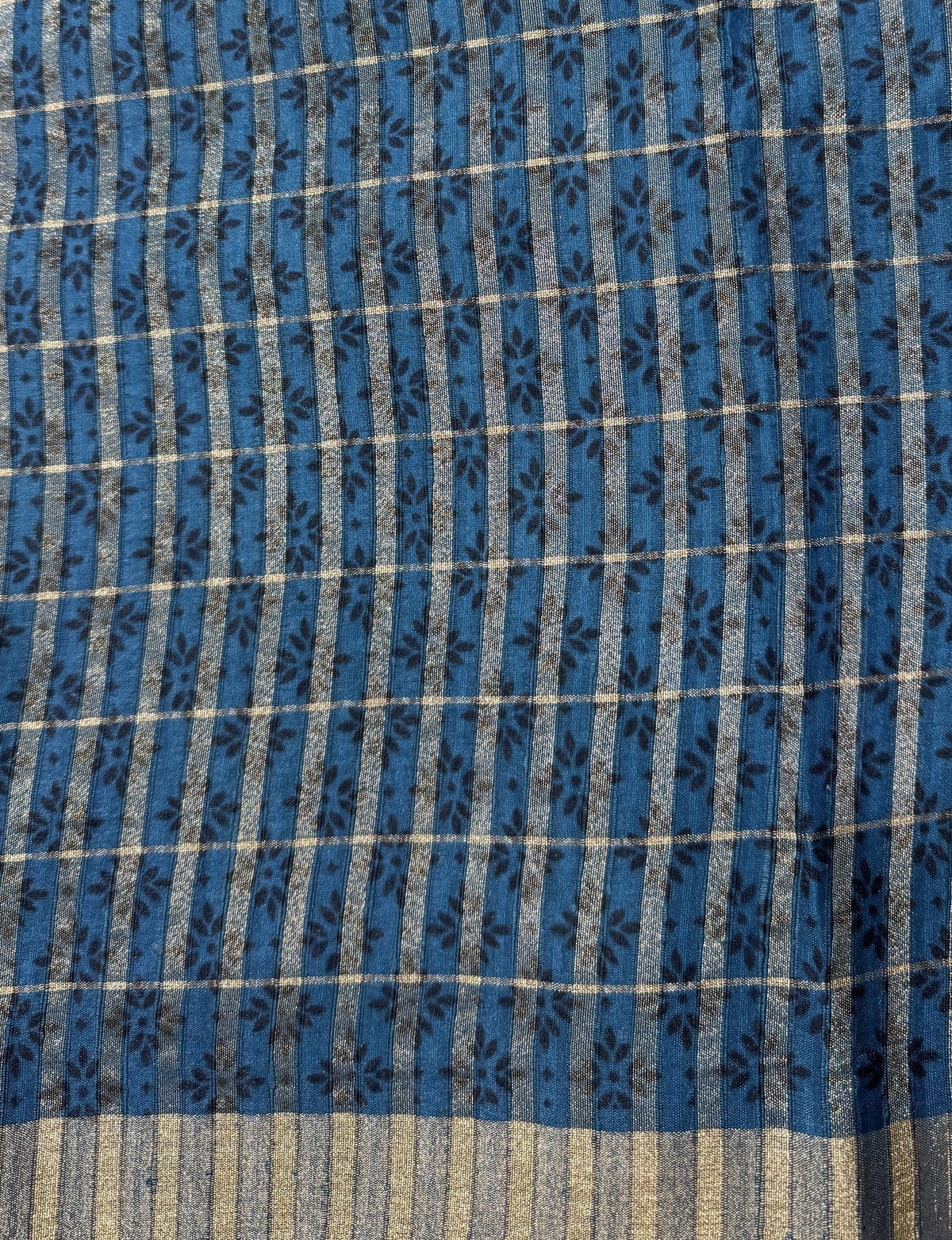 Semi Tussar Silk Saree -Navy Blue color with Gold Zari Border - Elegant Fancy Saree for Party & Office Wear