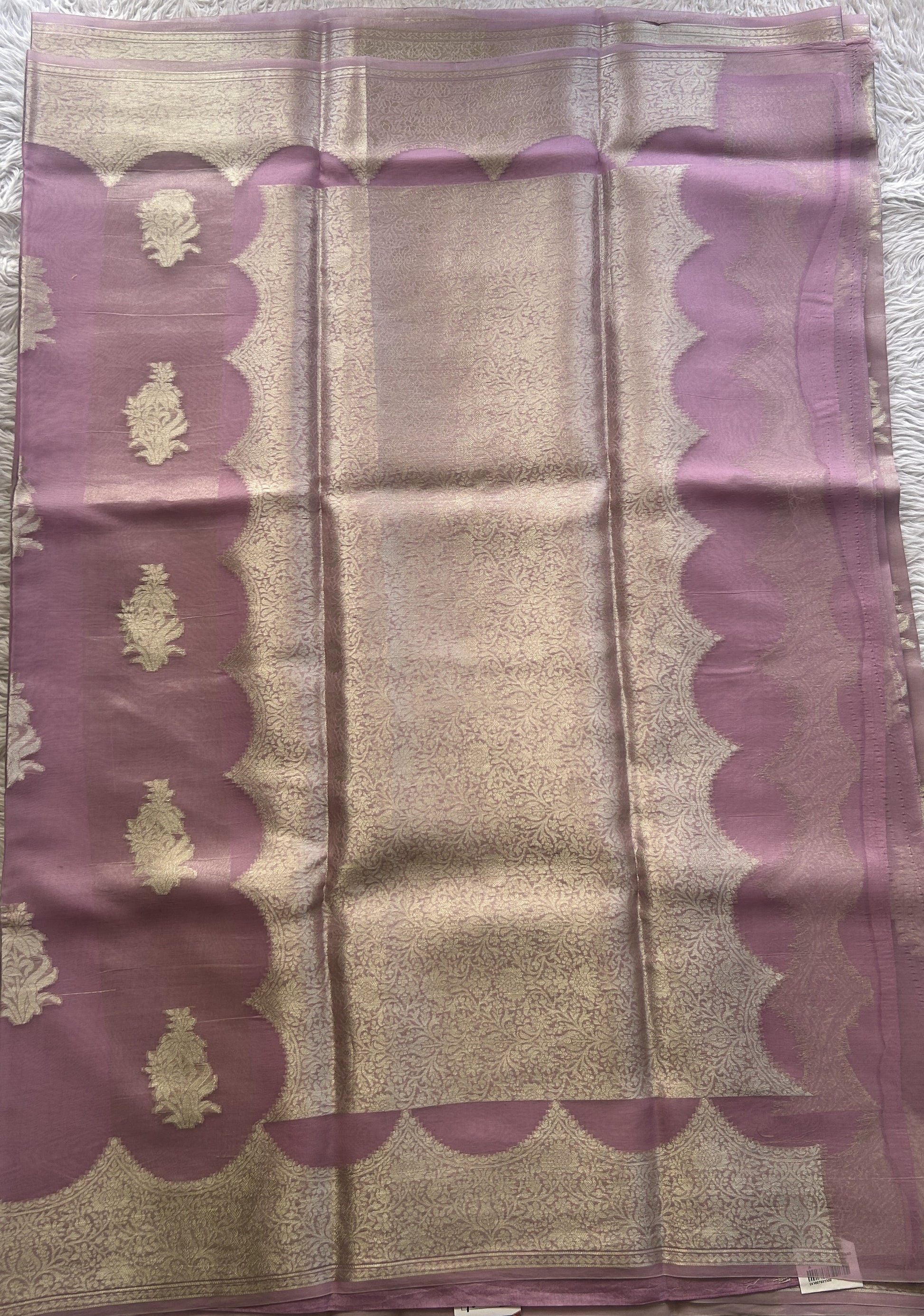 Banarasi Tissue Kora Saree Light Lavender Colored Complemented with a Zari Border. - Sampradaya Designer Studio
