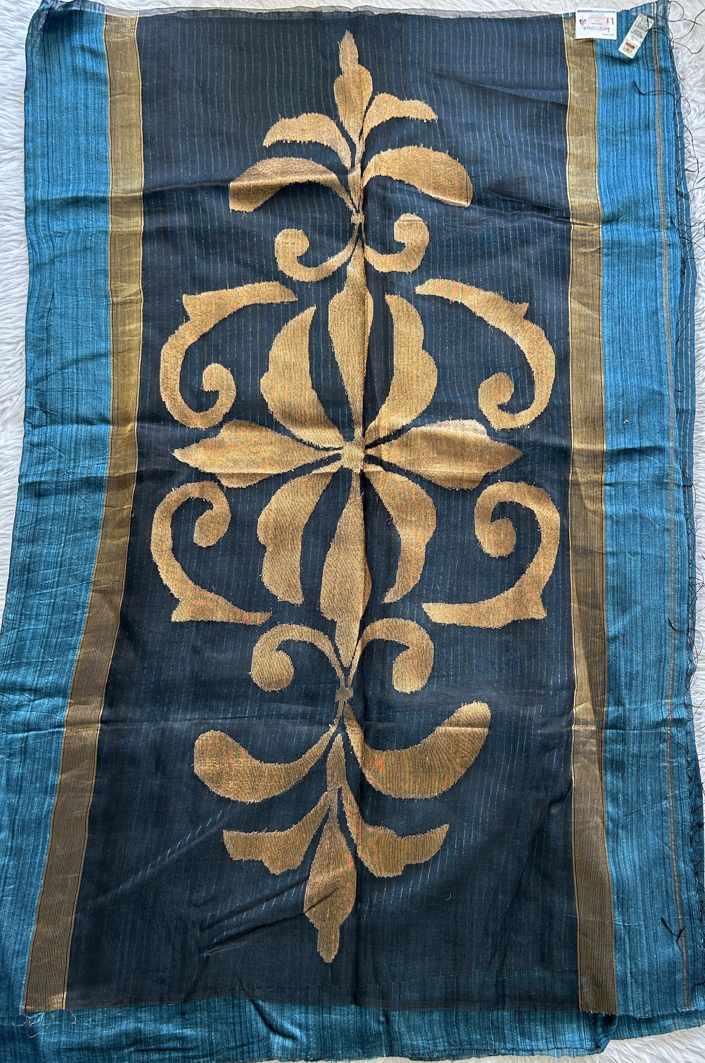 Pure Matka and Muslin Saree Ink Blue Colored Complemented with a Borderless. - Sampradaya Designer Studio