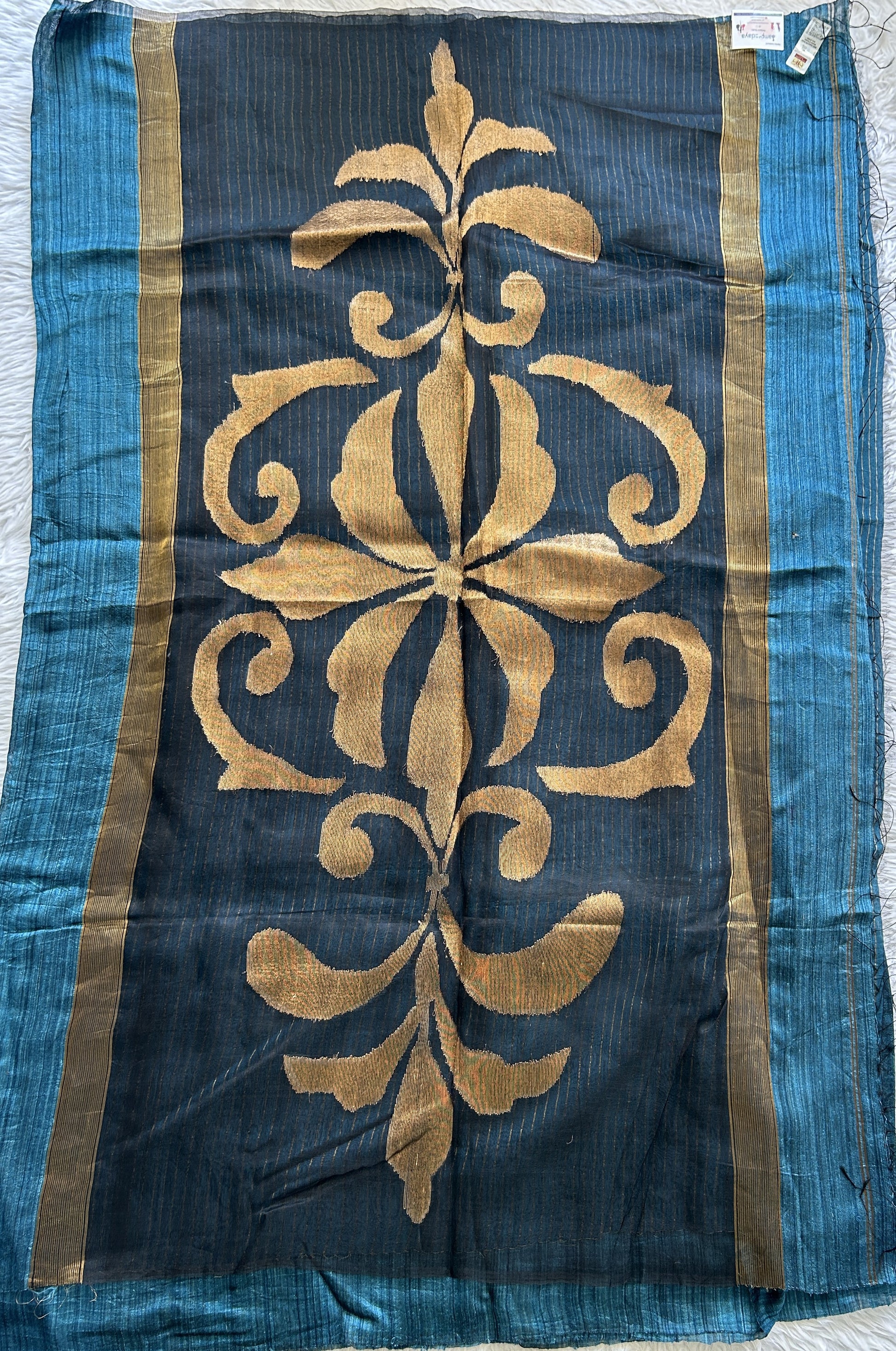 Pure Matka and Muslin Saree Ink Blue Colored Complemented with a Borderless. - Sampradaya Designer Studio