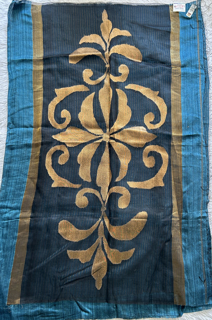 Pure Matka and Muslin Saree Ink Blue Colored Complemented with a Borderless. - Sampradaya Designer Studio