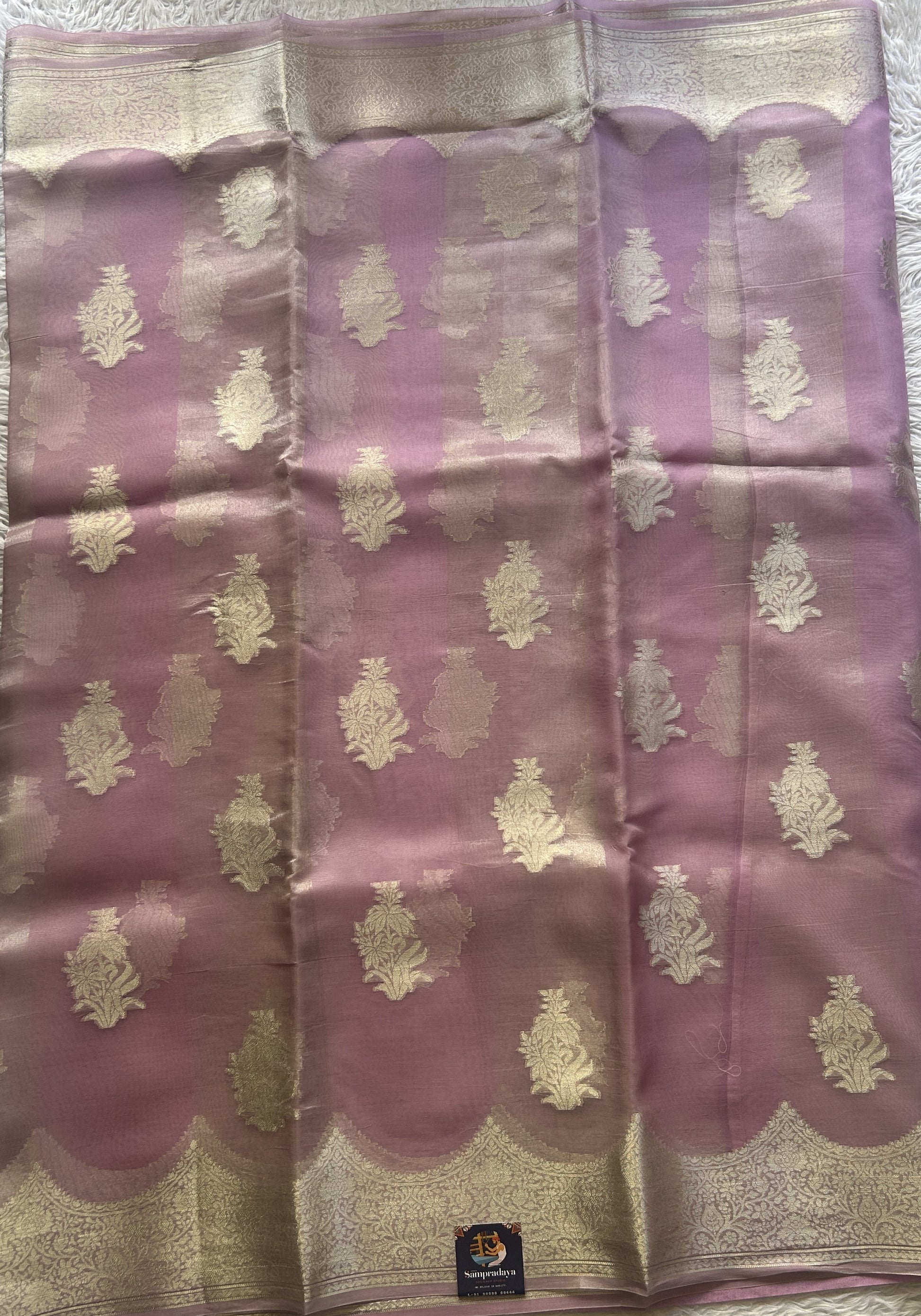 Banarasi Tissue Kora Saree Light Lavender Colored Complemented with a Zari Border. - Sampradaya Designer Studio