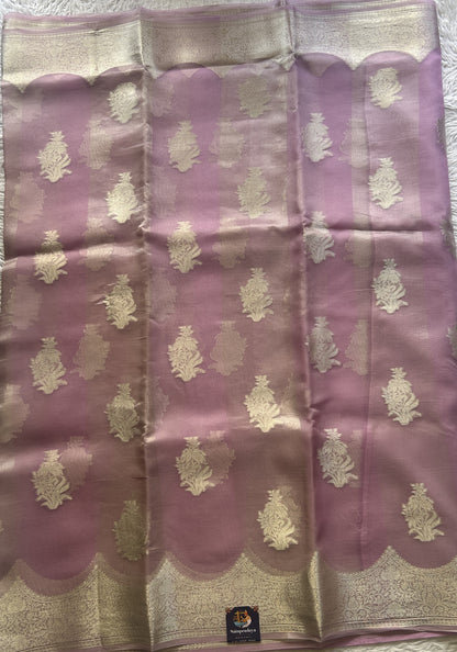 Banarasi Tissue Kora Saree Light Lavender Colored Complemented with a Zari Border. - Sampradaya Designer Studio