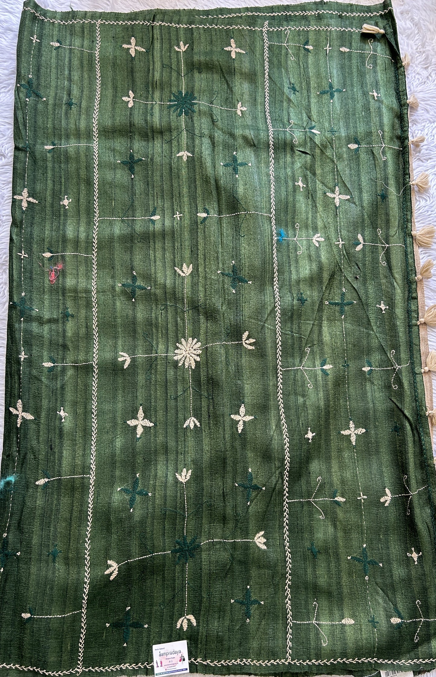 Pure Matka and Muslin Saree Tie and Dye Colored Complemented with a Thread Border. - Sampradaya Designer Studio