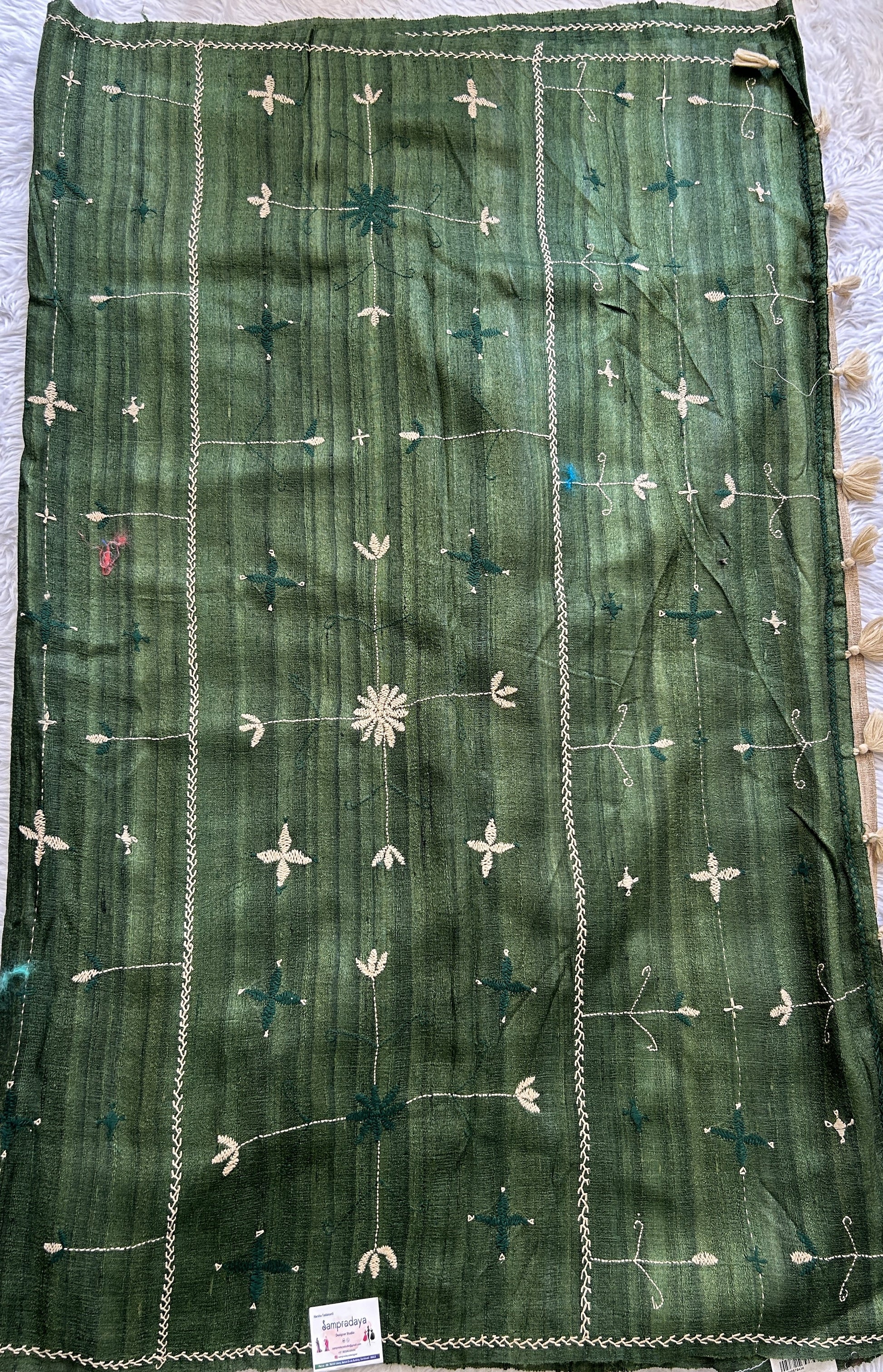 Pure Matka and Muslin Saree Tie and Dye Colored Complemented with a Thread Border. - Sampradaya Designer Studio
