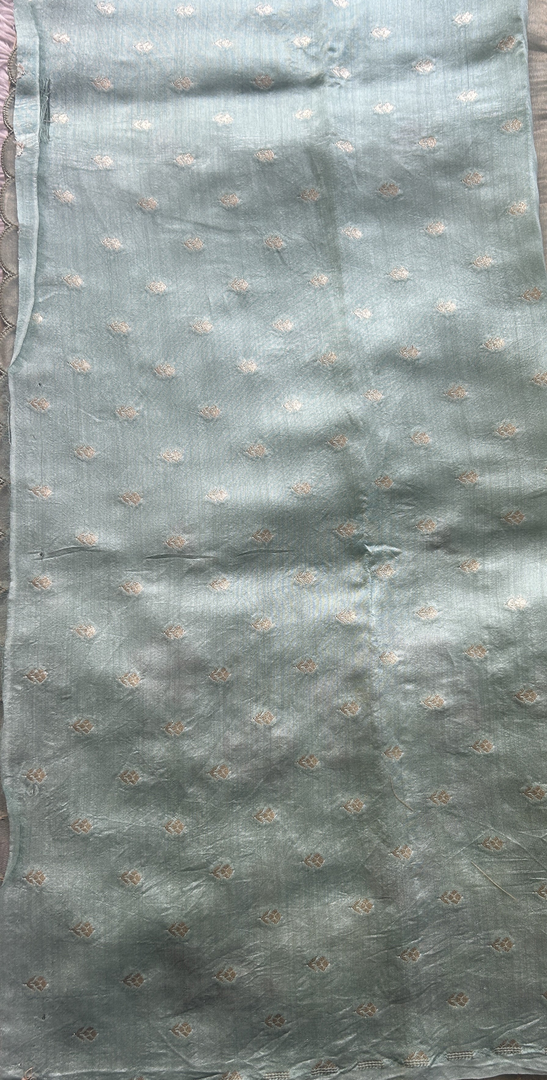 Banarasi Tissue Kora Saree Green Colored Complemented with a Scallop Border. - Sampradaya Designer Studio