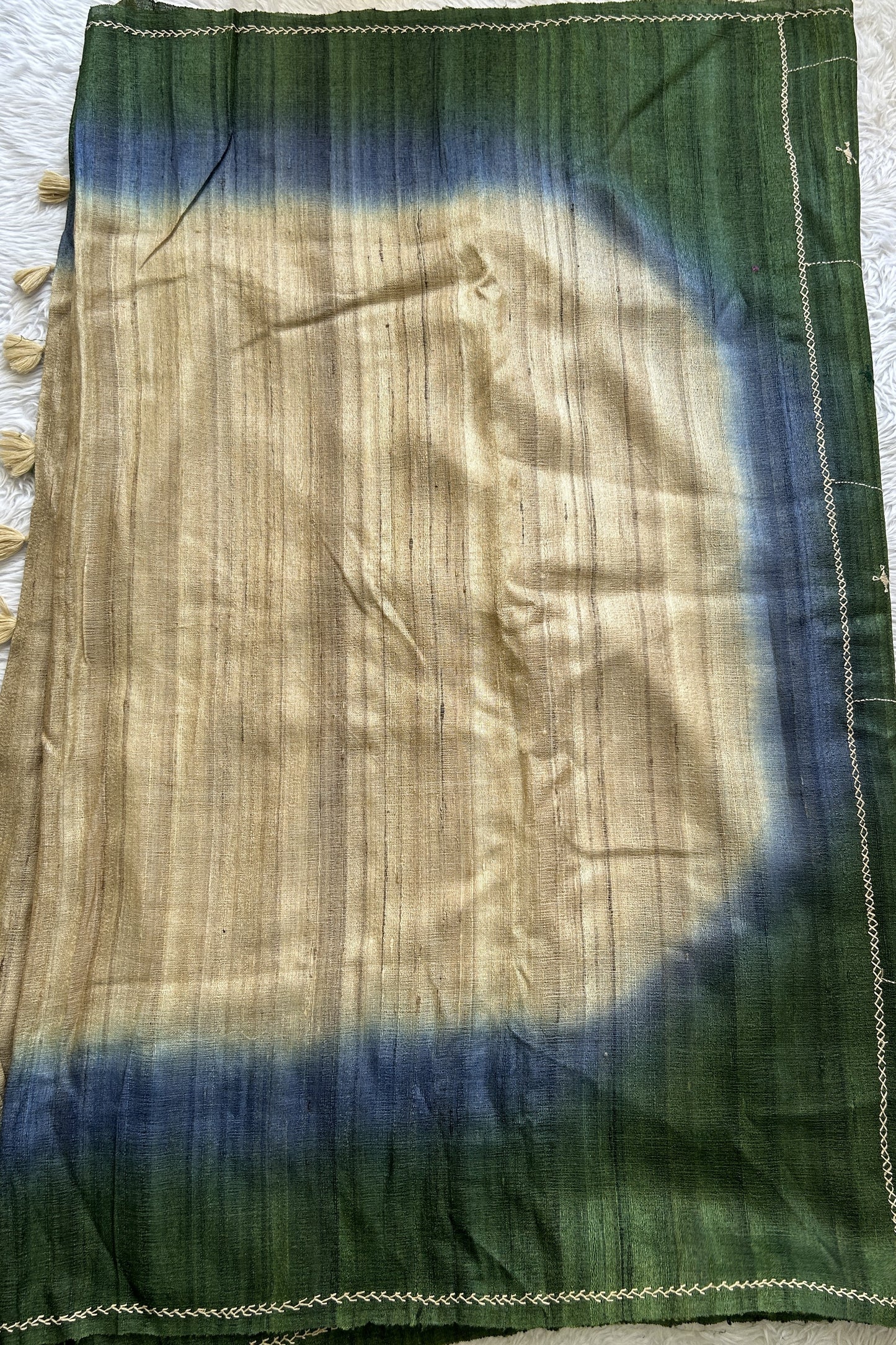 Pure Matka and Muslin Saree Tie and Dye Colored Complemented with a Thread Border. - Sampradaya Designer Studio