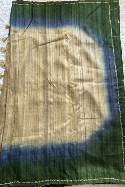 Pure Matka and Muslin Saree Tie and Dye Colored Complemented with a Thread Border. - Sampradaya Designer Studio