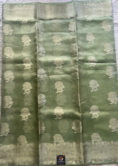 Banarasi Tissue Kora Saree Light Green Colored Complemented with a Zari Border. - Sampradaya Designer Studio