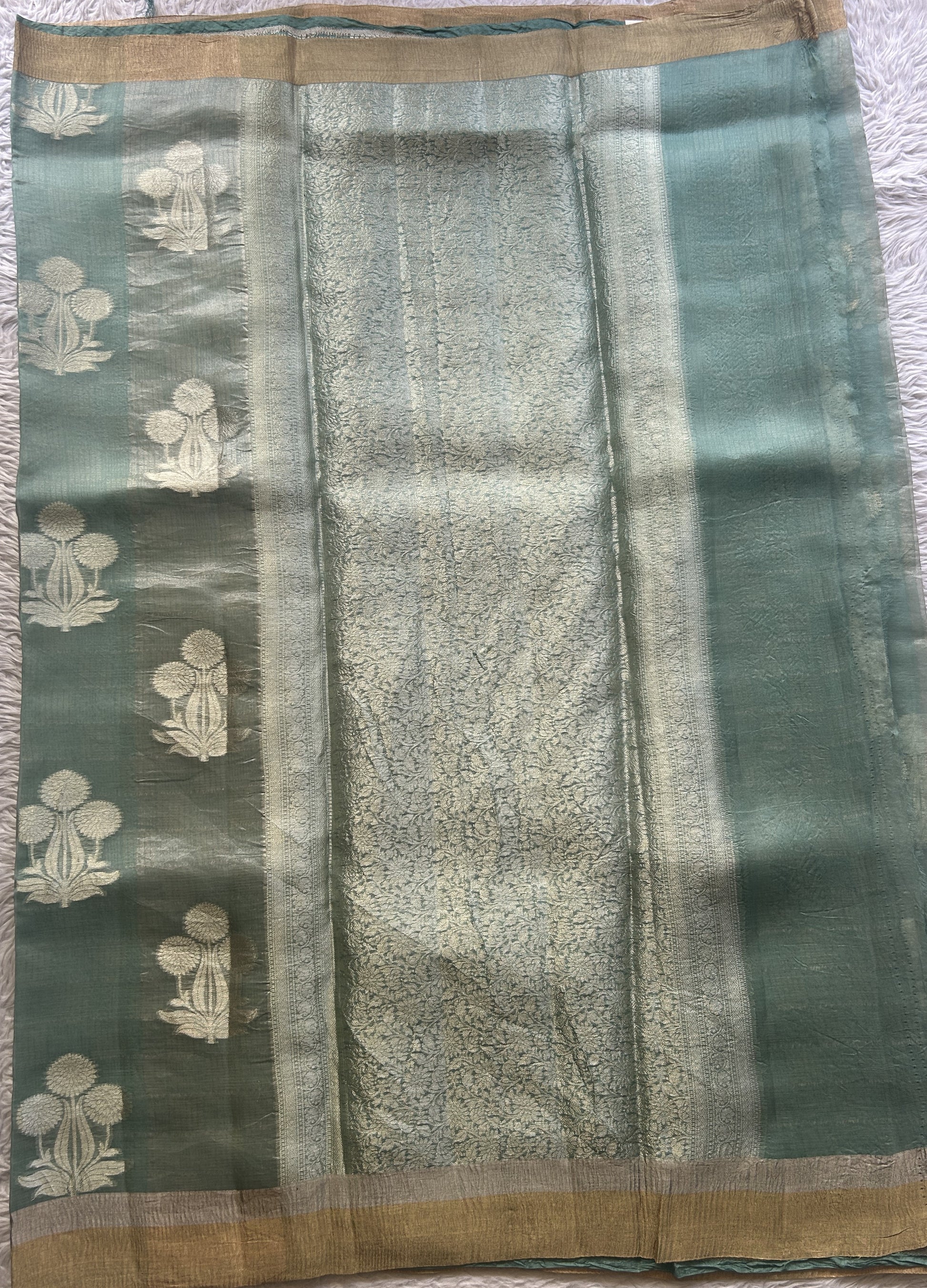 Banarasi Tissue Kora Saree Light Blue Colored Complemented with a Zari Border. - Sampradaya Designer Studio