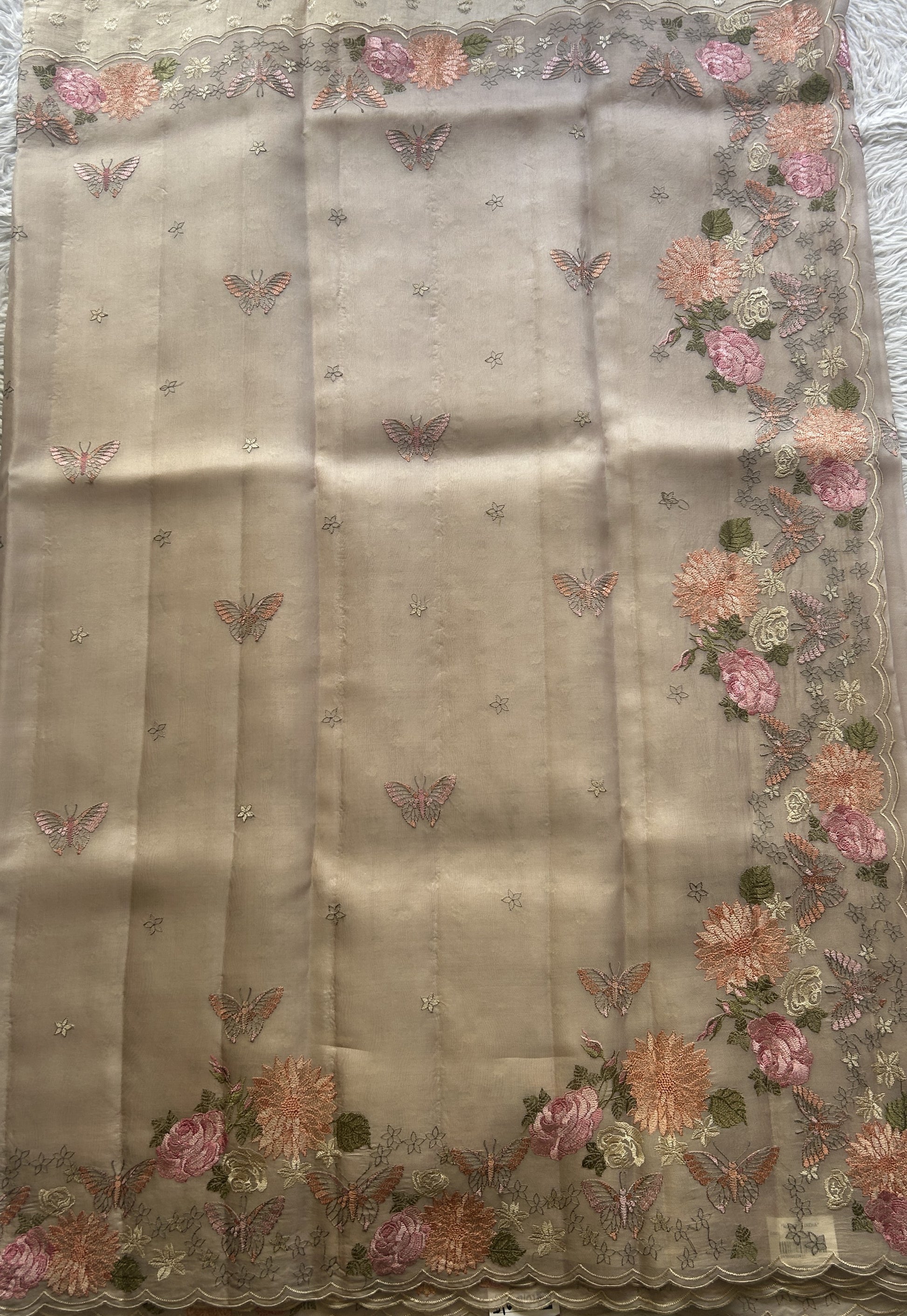 Banarasi Tissue Kora Saree Beige Colored Complemented with a Scallop Border. - Sampradaya Designer Studio
