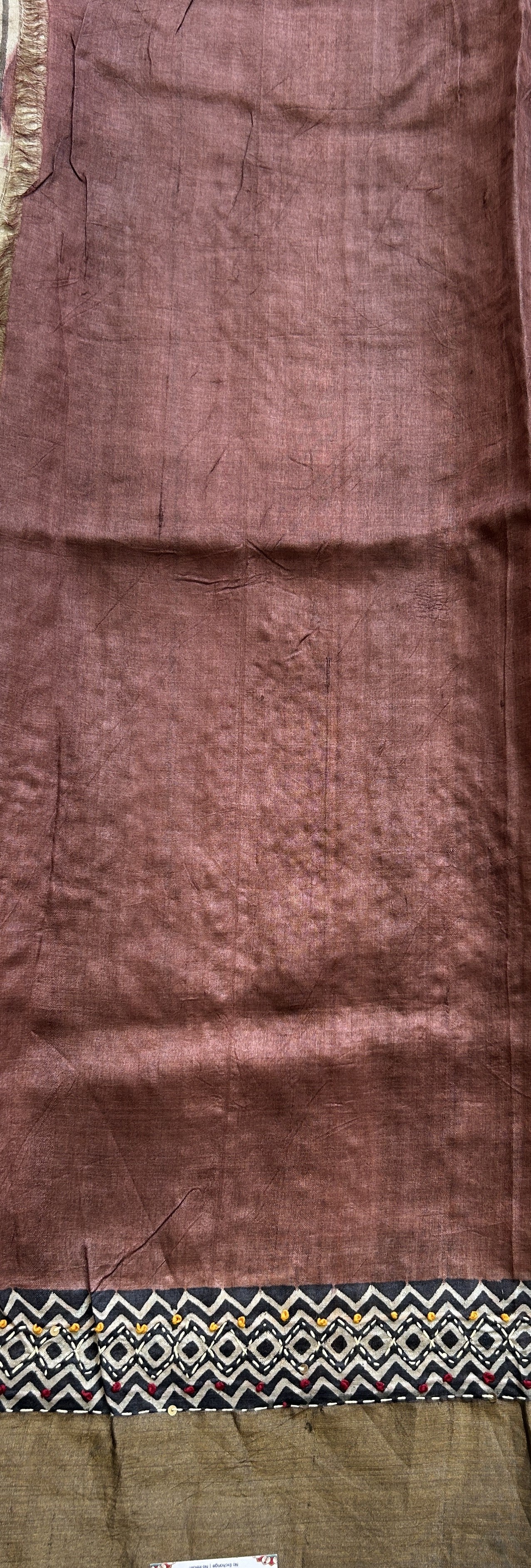 Pure Tussar Silk Saree Dark Olive Green Color Complemented with a Zari Border. - Sampradaya Designer Studio
