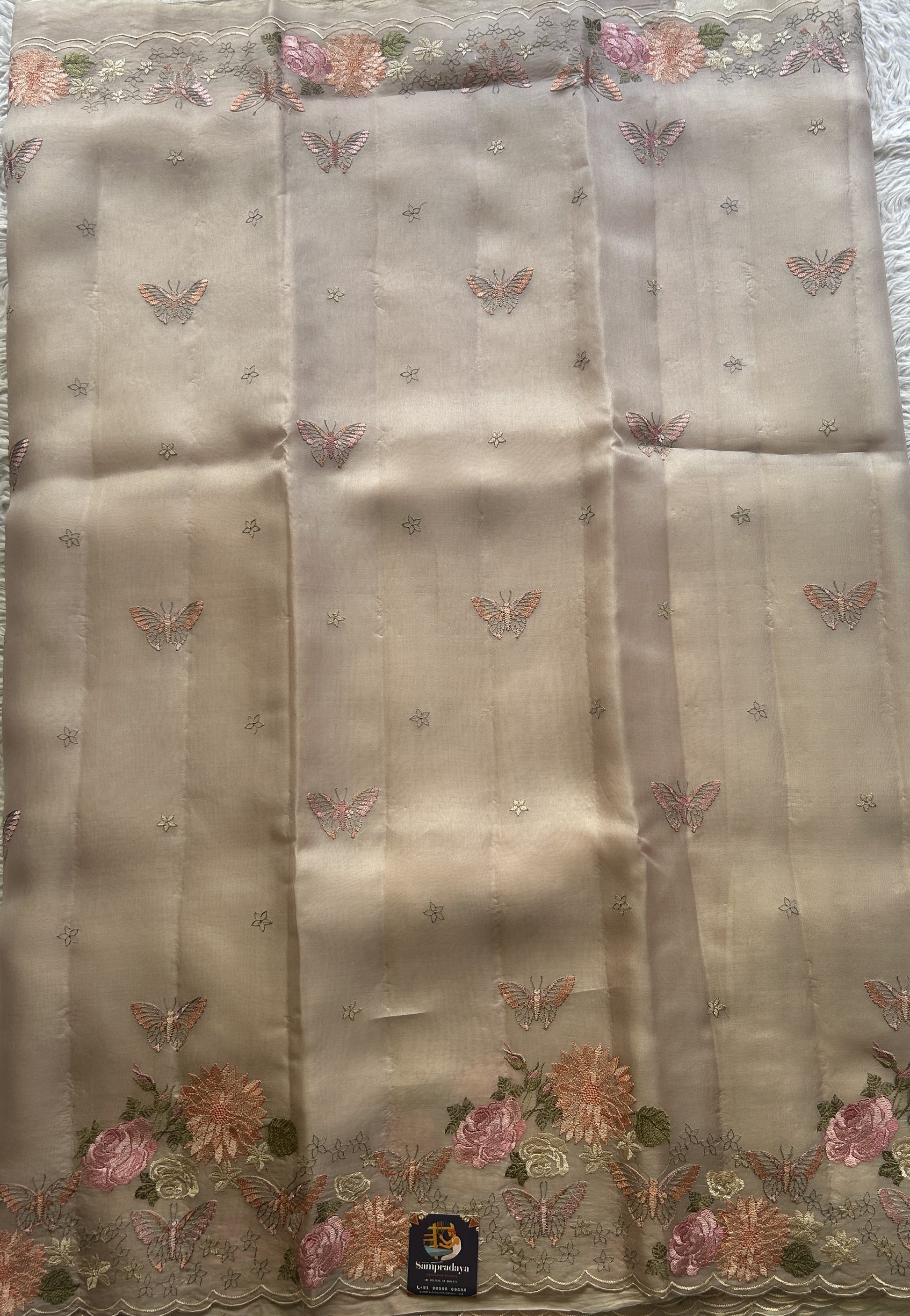Banarasi Tissue Kora Saree Beige Colored Complemented with a Scallop Border. - Sampradaya Designer Studio