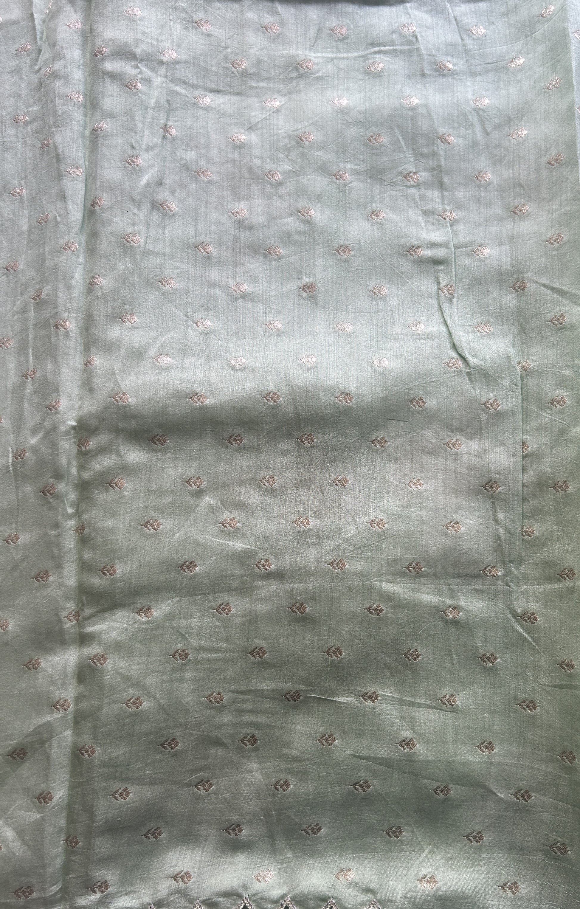 Banarasi Tissue Kora Saree Parrot Green Colored Complemented with a Scallop Border. - Sampradaya Designer Studio